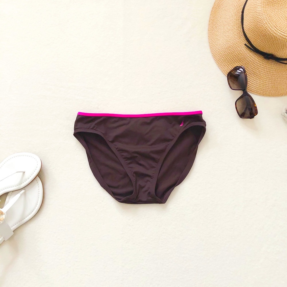 5/$18 Nautica Bikini Bottom Hipster Mid Rise Brown Pink Fuchsia Swimwear Size 8